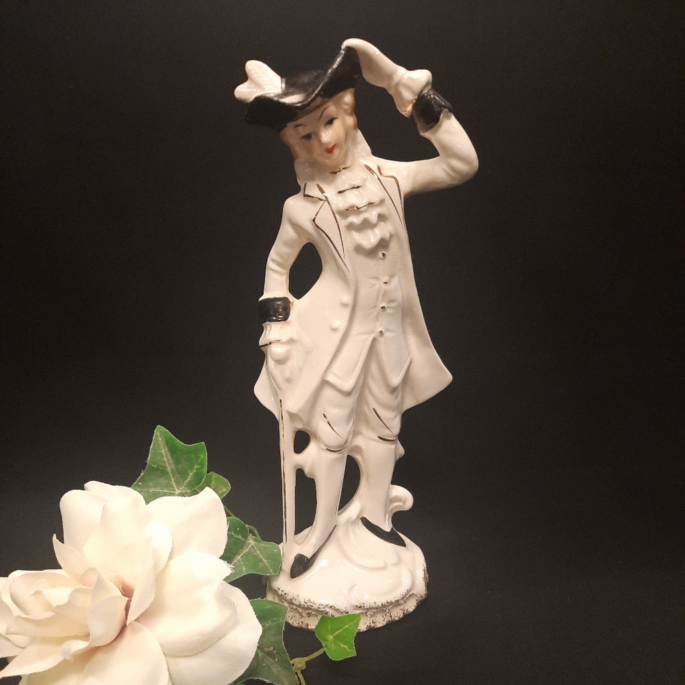 Vintage Porcelain French Colonial Man Figurine with Gold Accents ~ Japan